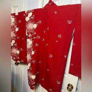 SOLD  kimono for hakama, red floral pattern